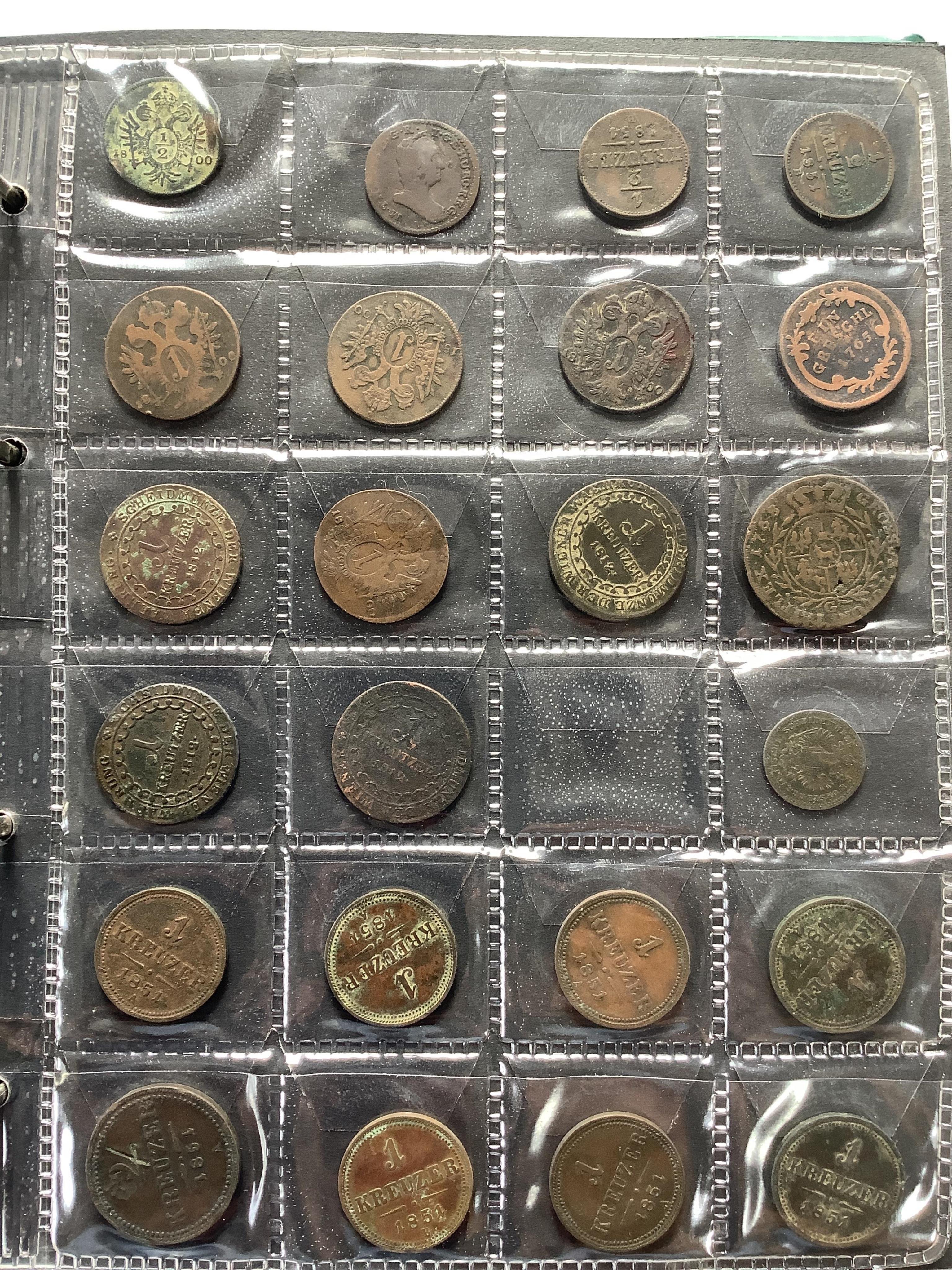 German, Austrian and World coins, in 3 albums, highlights include-, Austria, 17th-20th century; Maria Theresa half Thaler 1759, cleaned otherwise VF, various 1920s-1930s commemorative two shillings, VF or better, France,